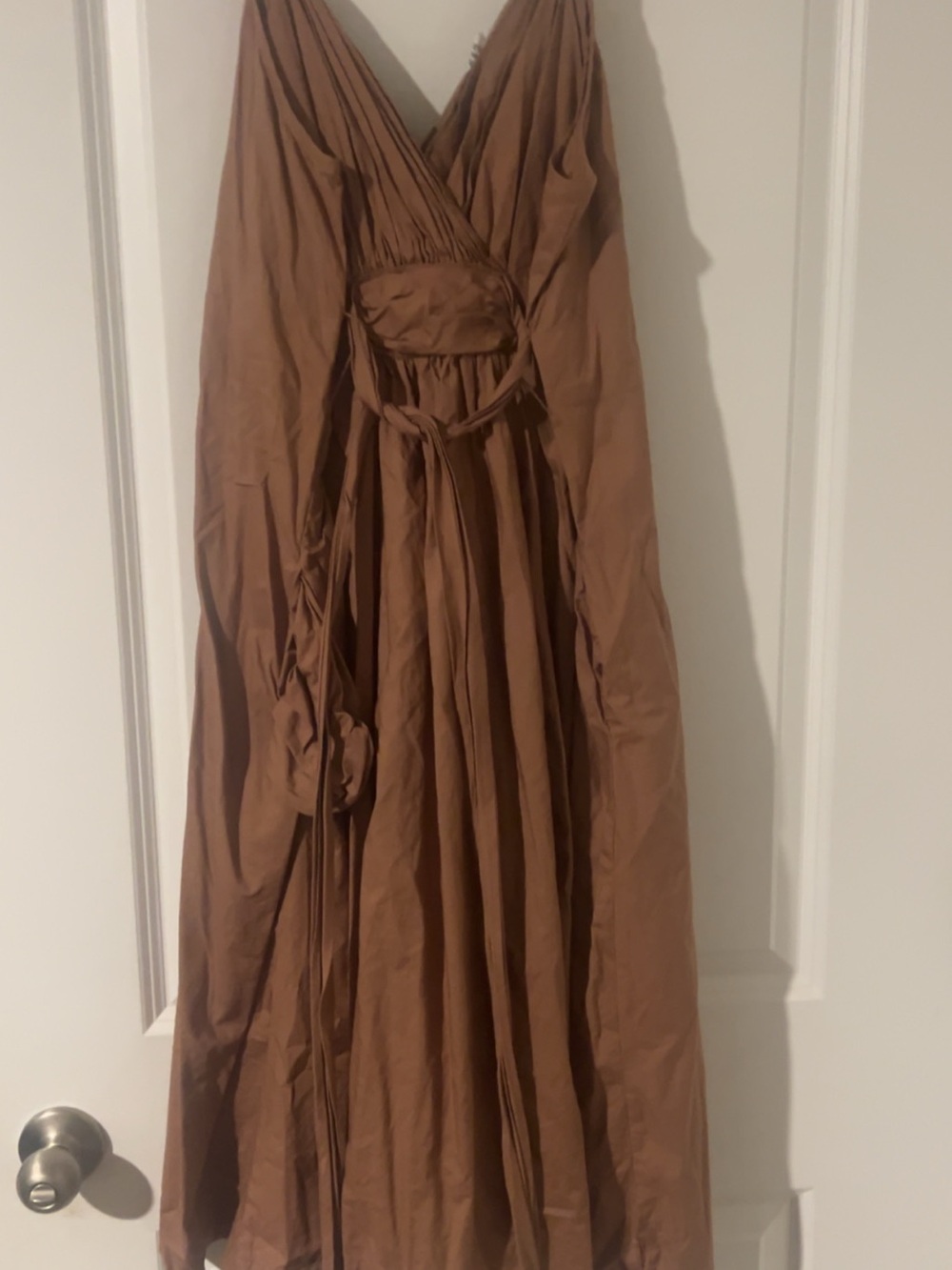GAP Brown Smocked Waist Wrap Midi Dress with Spaghetti Straps with belt - Picture 4 of 4
